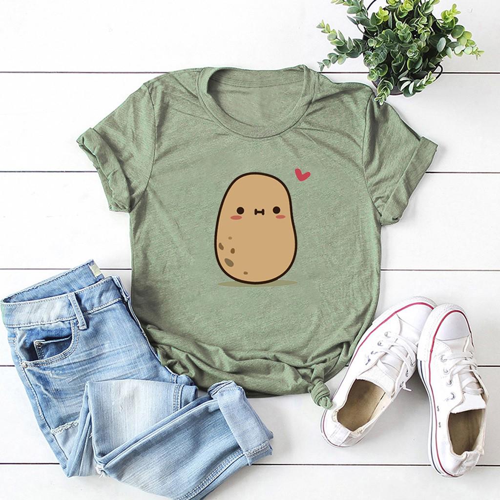 Fashion Womens Short Sleeve Potato Sack Plus Size Cotton Casual Top
