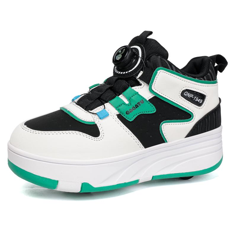 Boys Youth Roller Skates Shoes Removable Flat Shoes Four-Wheel Running Shoes for Kids - Roller Skating Shoes with Sport Buckle