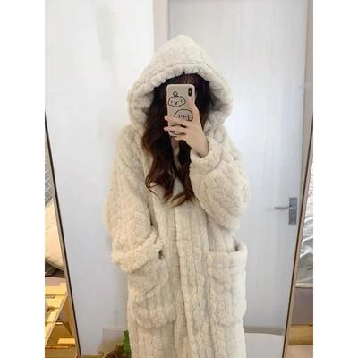 Coral Fleece Nightdress Women Winter Sweet Princess Sleepwear Bathrobe Thickened Flannel Pajamas Hooded Women Homewear Dress