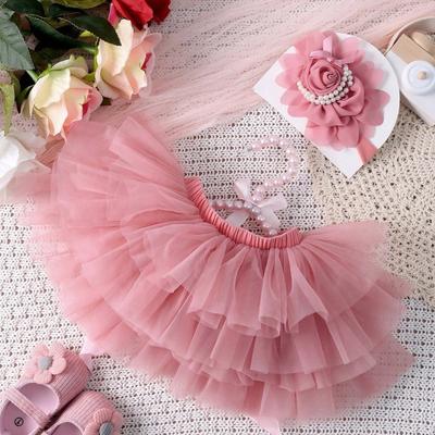 Infant Tulle Dress and Flower Hairband Photo Clothing Set Photoshooting Props Newborn Shower Gifts for Baby Photography
