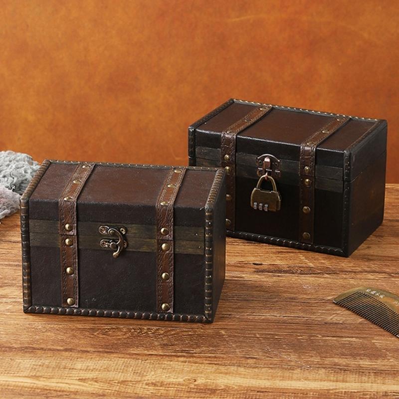 Antique European Styles Handheld Storage Box Sturdy Travel Wood Case Accessory for Clothing and Books Organization