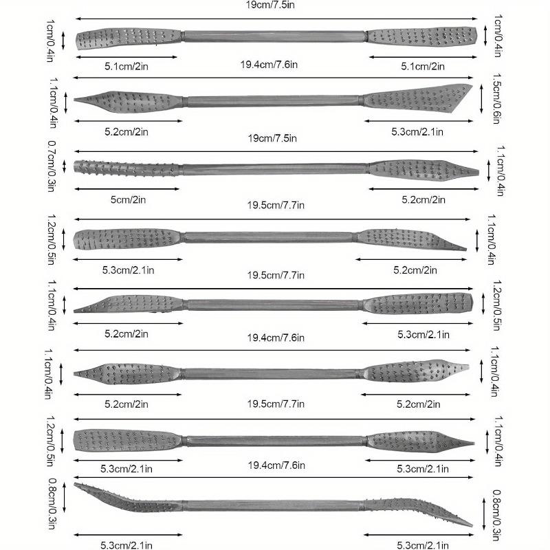 8 ks/Sada Oboustranná sada pilníků na řezbářství Dřevěná sada rašplí pro broušení dřeva
