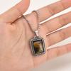 Vnox Geometric Rectangle Tiger Eye Stone Pendant Necklaces with Adjustable Box Chain, Simple Fashion Square Pendant Jewelry