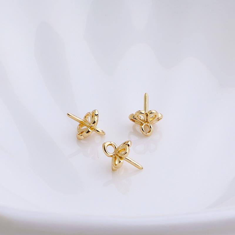 14K Gold-Filled Filigree Flower Bezel Eye Pin with Half-Drilled Pearl for DIY Jewelry Making