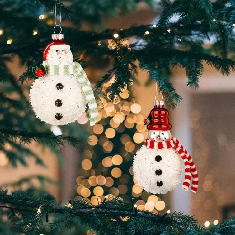 2 Pieces Glass Santa and Snowman Baubles Christmas Tree Hanging Ornament Seasonal Home Decoration for Window Door
