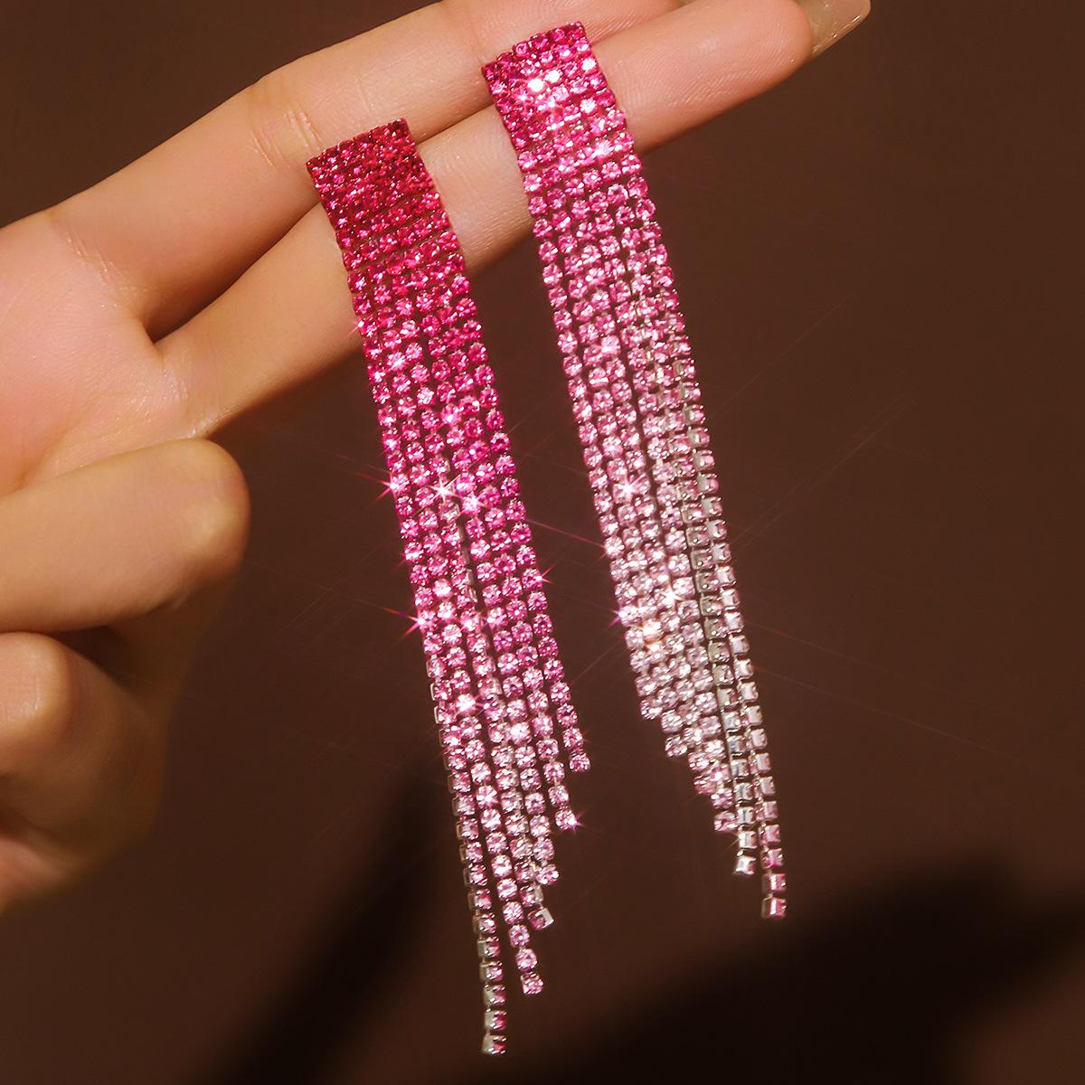 Middle East Diamond-Encrusted Geometric Long Fringed Stud Earrings Light Luxury High-End Earrings Exquisite Temperament Earrings