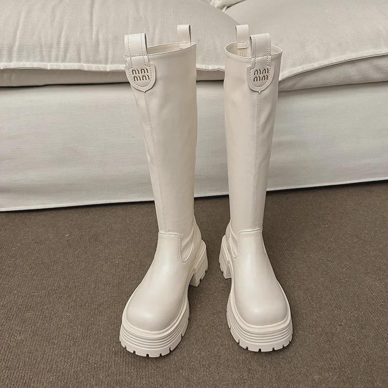 

Женские белые модные сапоги на высоком каблуке 2024 года: Коллекция осень/зима, высокое качество, длина до колена, доступны маленькие размеры 37 бежевый