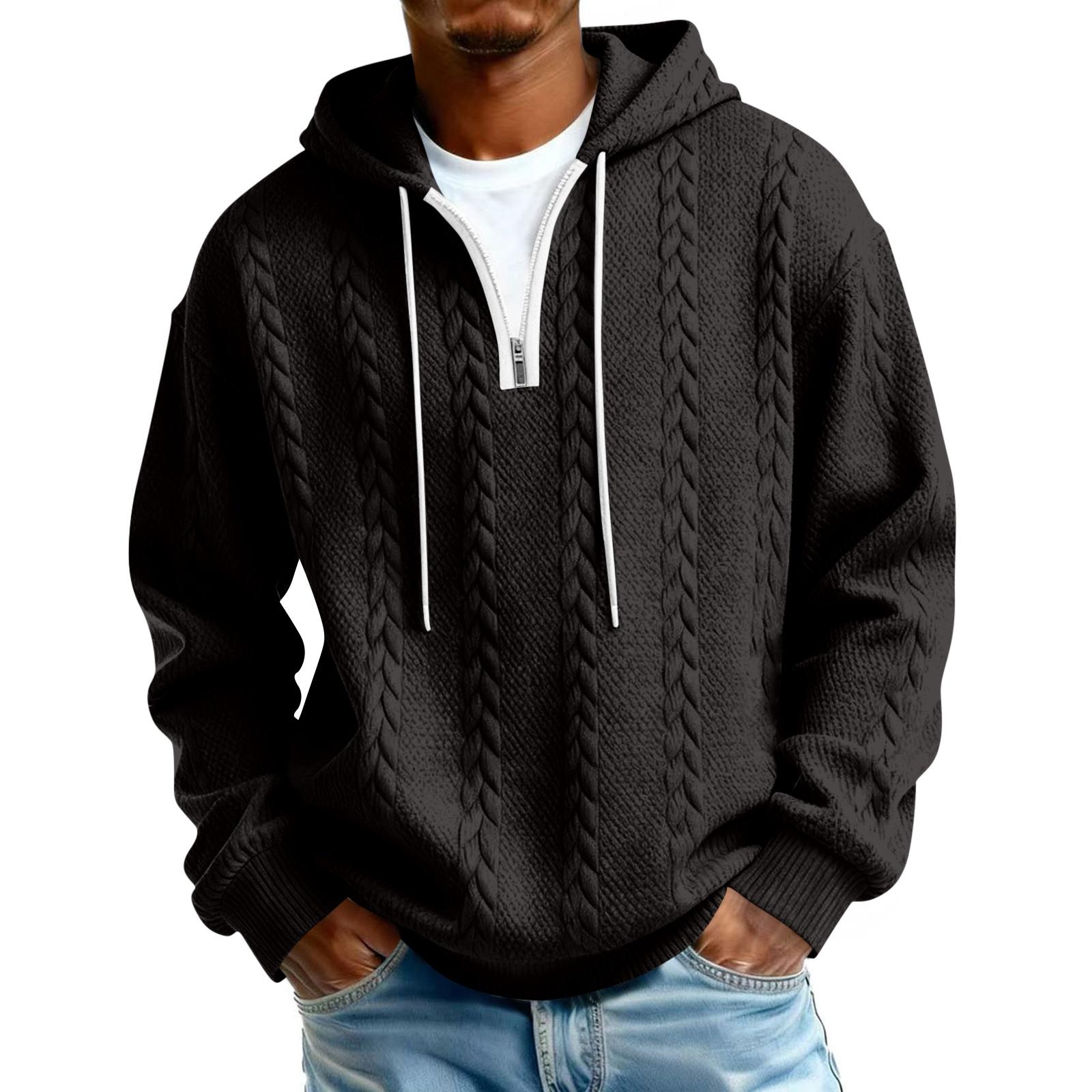 

Мужской С длинными рукавами Повседневный Спортивный На половинной молнии С капюшоном Худи L чёрный