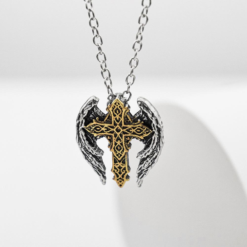 Simple Archangel Cross Necklace Ornaments Nordic Festival Atmosphere Print Accessories