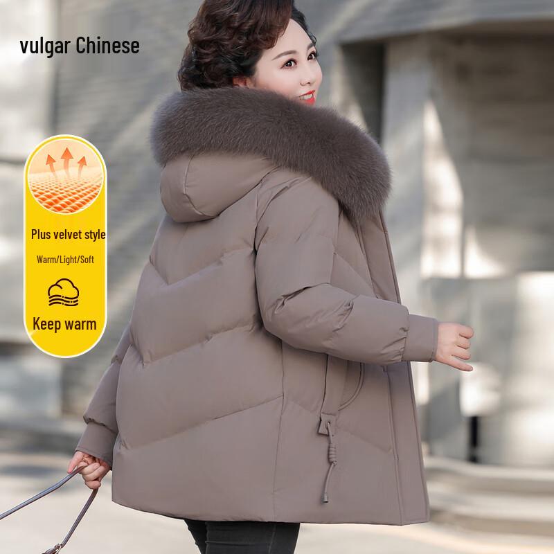 

Women s Mid-Length Faux Fur Collar Down Jacket L