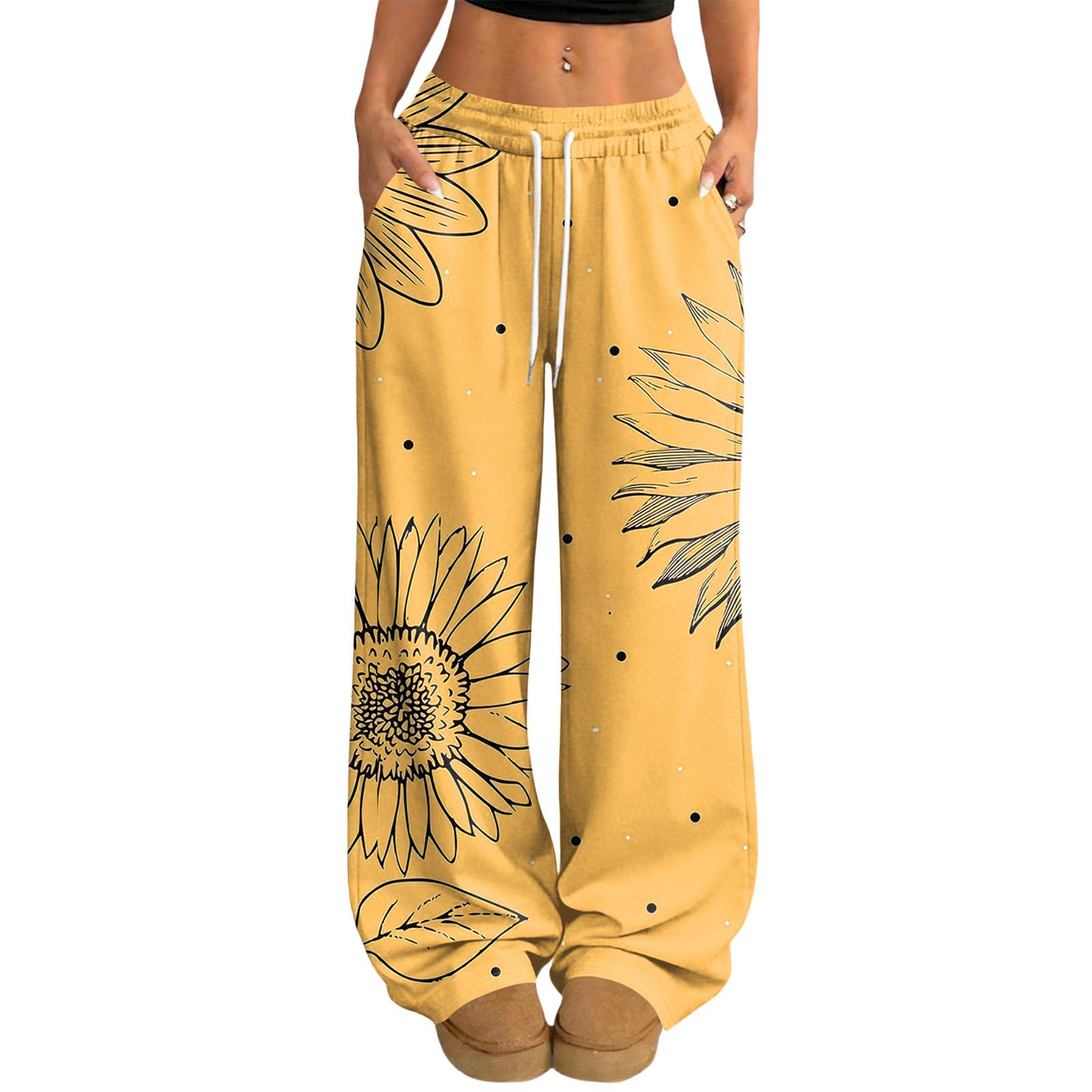 

Жіночі повсякденні та модні еластичні штани вільного крою з широкими штанинами M жовтий