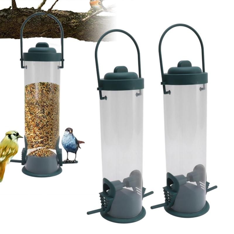2 Set Bird Tube Feeder Plastic Transparent Hanging Finch Feeder Garden Decoration With 2 Vents 2 Ports