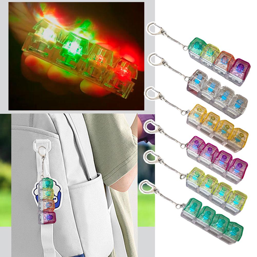 4 Keys Mechanical Keyboard Axis Tester LED Keyboard Key Toy Stress Relief DIY Button Keycap Fidget Keychain Toys Gift