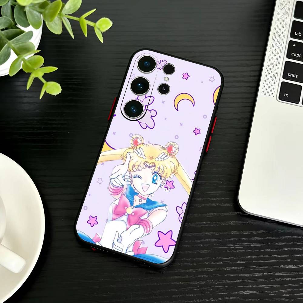 Cartoon E-Sailor M-Moons Phone Case For Samsung S26,S25,S24,S23,S22,S21,S20,Ultra,Plus,FE Black Soft Cover