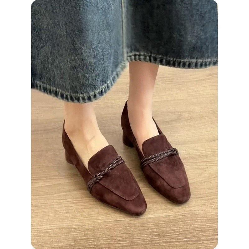 Literary and retro style loafers, women's one-pedal French single shoes, lazy Doudou shoes