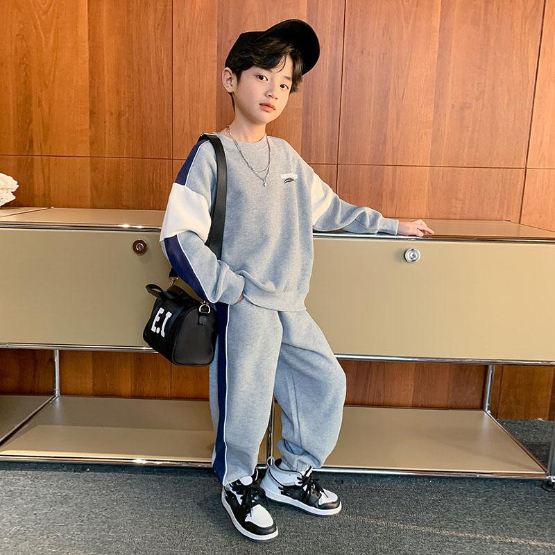 

Костюм для мальчиков весна-осень из 2 предметов, толстовка в спортивном стиле, коллекция модной одежды, детский модный наряд 150 серый