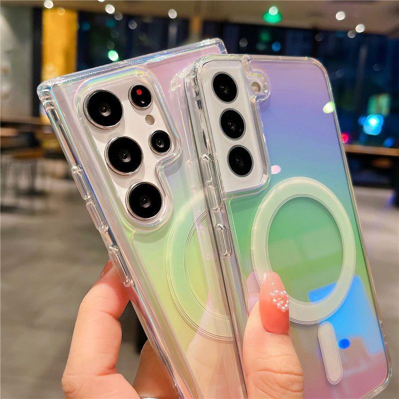New Gradient Shell Samsung S24ultra Mobile Case Anti Fall Aurora Suitable for S23plus Transparent Color Plated Laser