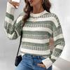 Women's Crew Neck Sweater, Striped for Fall and Winter