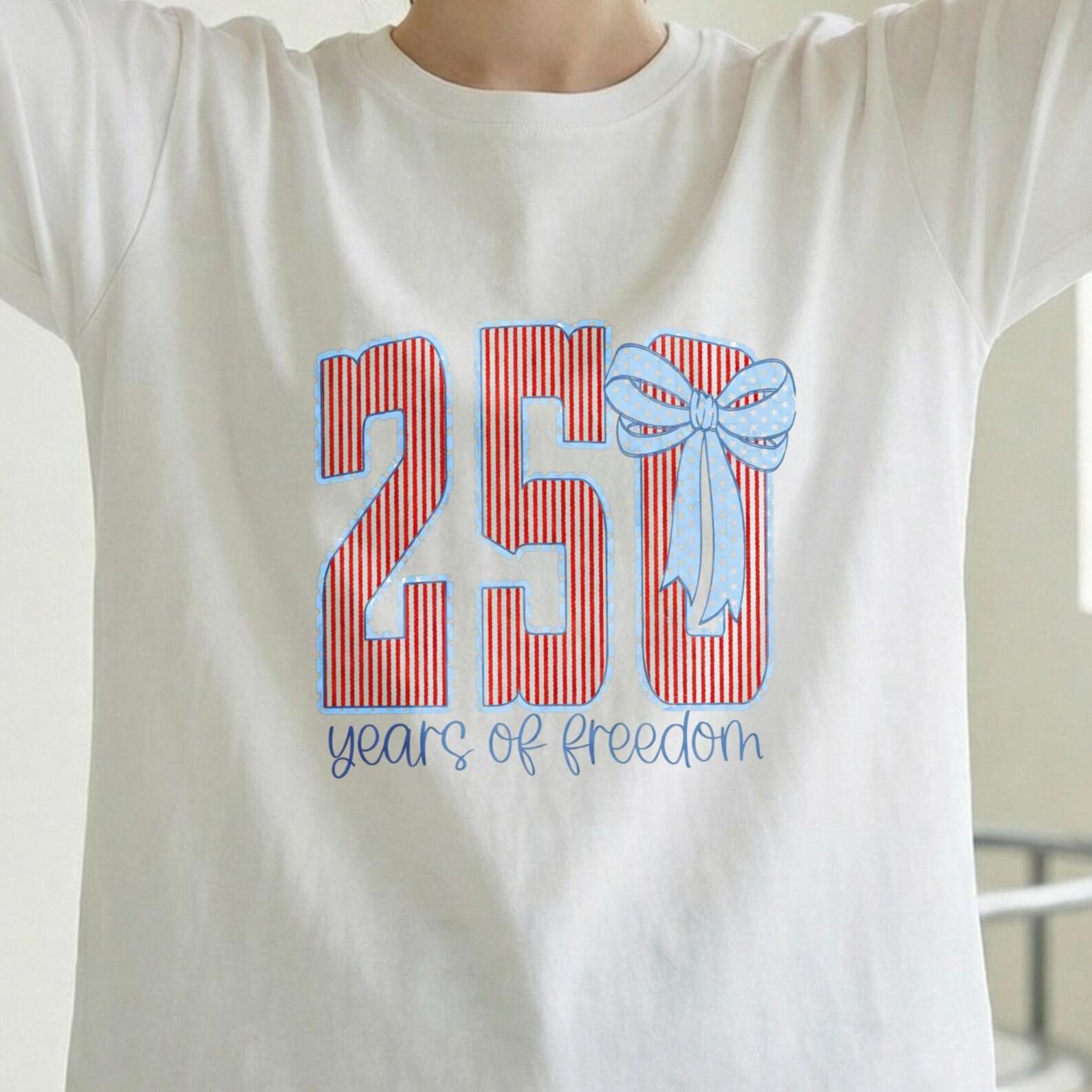 250 Years Of Freedom Coquette Bow T-Shirt, USA 250Th Anniversary 4Th Of July Shirt, Patriotic Casual Happy Independence Day Tee 2XL