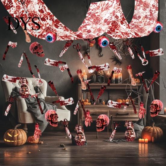 Haunted House Scary Props Halloween Bleeding Body Parts Hanging Decor, Creepy Eyeball Skeleton Foldable Horror Party Favors Door Curtain for