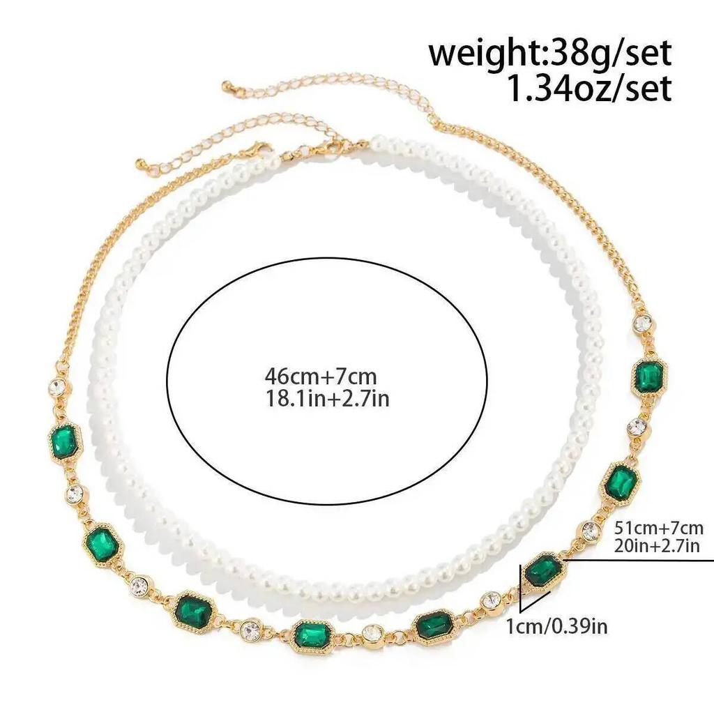 SHIXIN Vintage Multi-layer Imitation Pearl Acrylic Rhinestone Necklace Women Boho Exquisite Clavicle Chain Jewelry 2026 New Gift