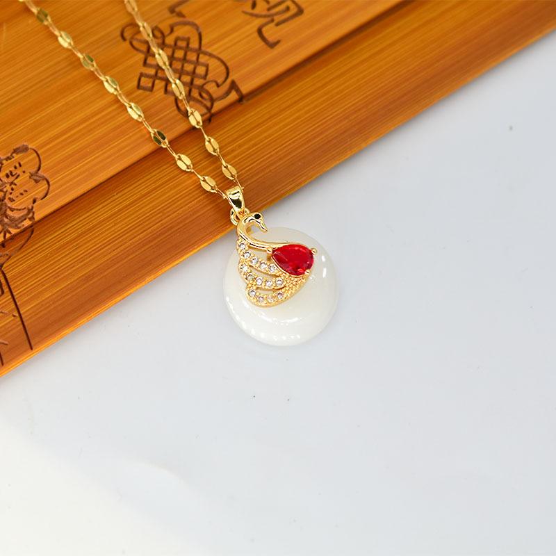 Jade Swan Necklace Creative Sweet Versatile Korean Design Exquisite Titanium Steel Collarbone Chain