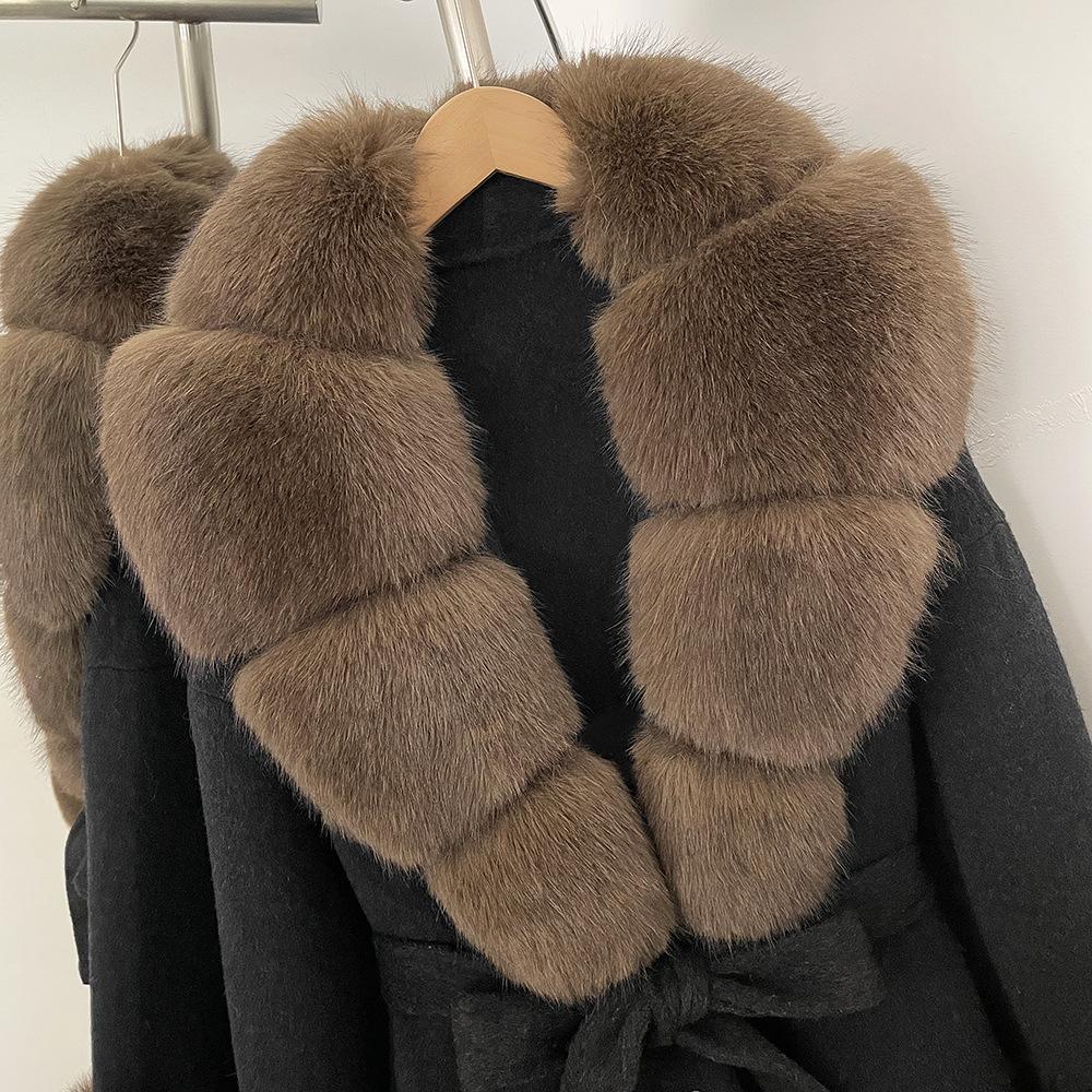 Imitation Fox Fur Lace Up Fashionable Double-sided Cashmere Coat 2026 Winter Warm Thicken High Quality Synthetic Fur Jacket