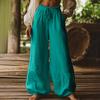 Damenhose Hohe Taille Weiter Bein Lockerer Schnitt Kordelzug Elastischer Bund Bohemian Stil Lang