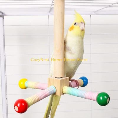 92MF Natural Bird Cage Rotating Perch Stand Toy Parrots Chew Resistant Windmill