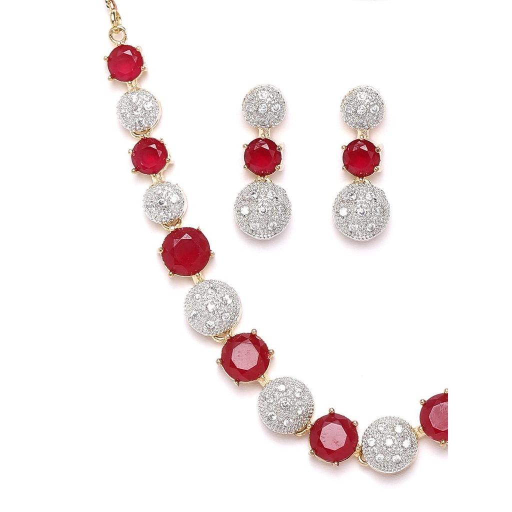 Jewellery Set for Women American Diamond Combo of Choker Necklace Set with Earrings, Bracelet and Ring for Girls and Women