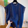 Women's White Lace Cotton Top - 2025 Summer Flutter Sleeve Patchwork Design