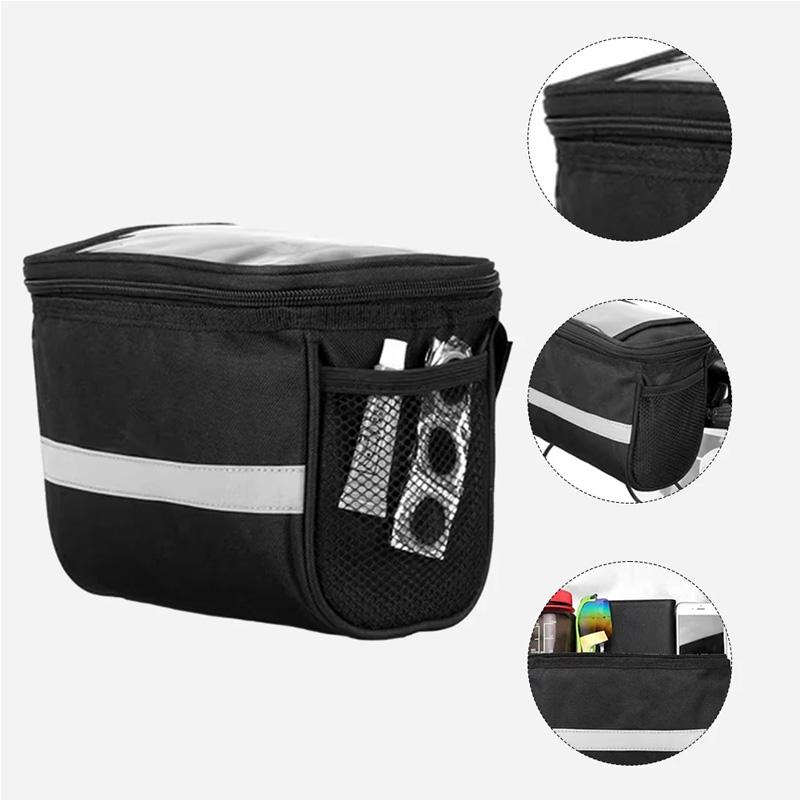 Bicycle Front Handlebar Bag Outdoor Cycling Bike Phone Mount Bags Bike MTB with Reflective Strip Front Bag Handlebar Bag