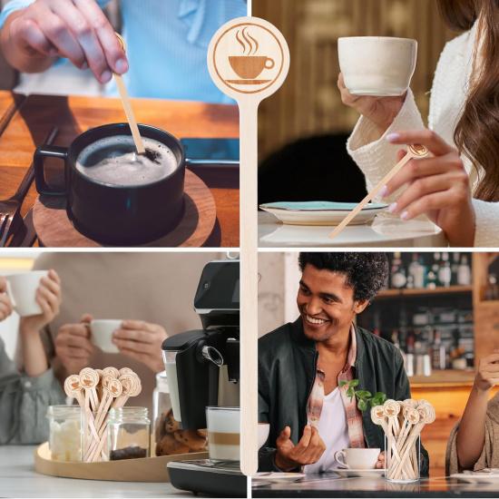 100Pcs Coffee Stirrers-5.9 Inch Natural Wooden Stir Sticks with Round Ends, Disposable Biodegradable Cafe Grade Coffee Stir Sticks Wood Beverage