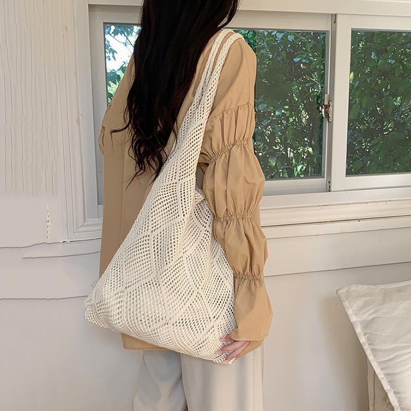 Handwoven Beach Crochet Bag for Women Lightweight Knitted Tote Handbag Summer Shopping Travel Shoulder Purse