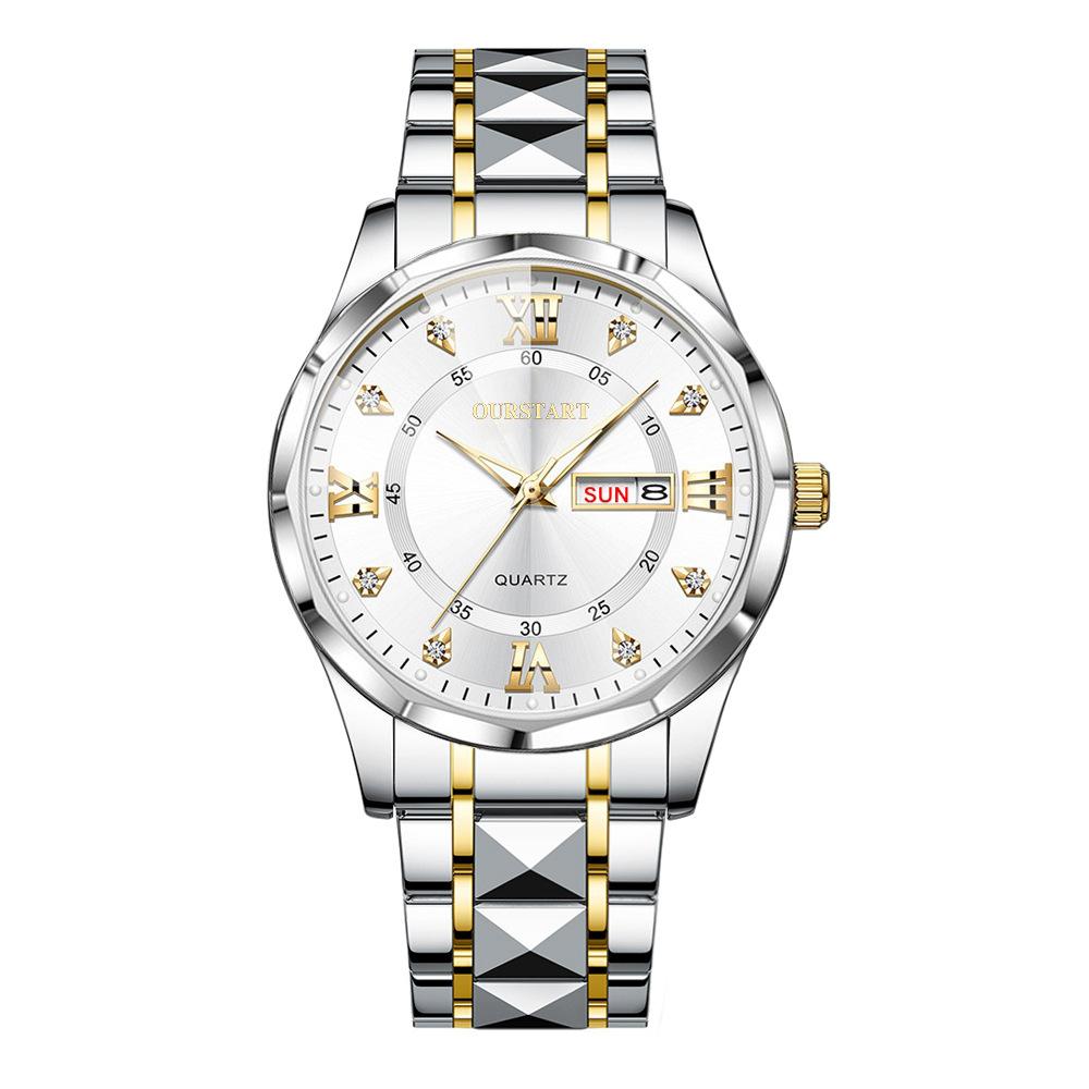 New Watch Men's Premium Men's Watch Alloy Steel Belt Quartz Luminous Calendar Men's Watch