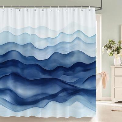1 Stk. Blaue Kunst Abstraktes Muster Duschvorhang Heim Badezimmer Dekoration Druck Polyester Stoff Bad Vorhänge Mit Haken