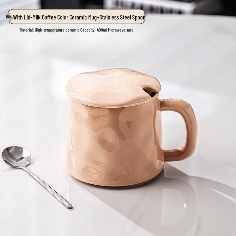 Hand-Pinch Ceramic Mug with Spoon and Lid