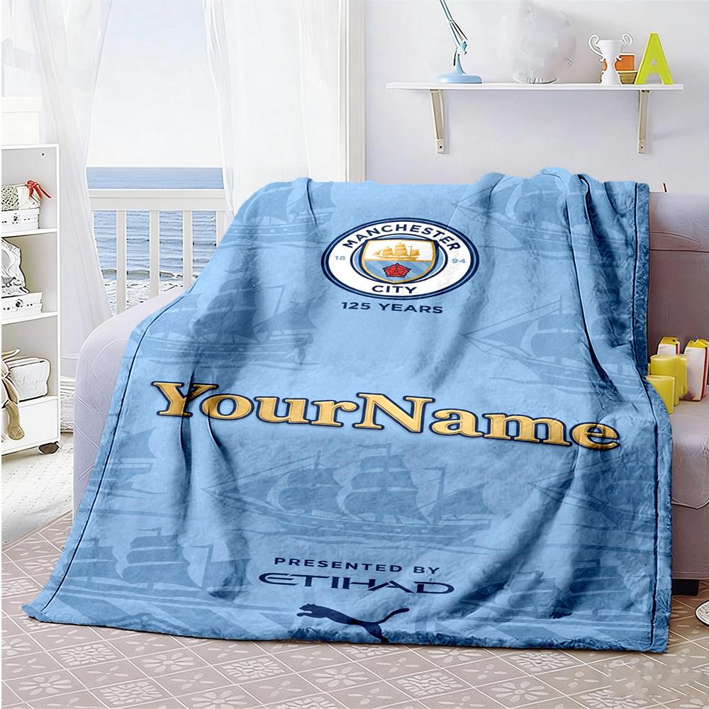 Manchester City Personalized Text Blanket Multi-purpose Personalized Blanket Ultra-Soft Suitable for Office Living Room Livingroom Bed