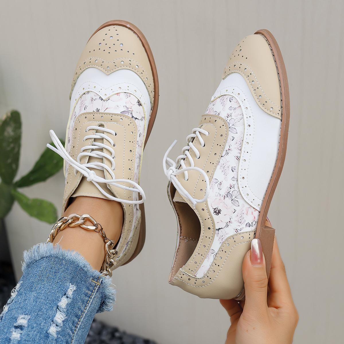 

Fashion European and American Foreign Trade Fashion New Simple and Elegant British Style Casual Two-tone Women s Flat Brogue Shoes 36