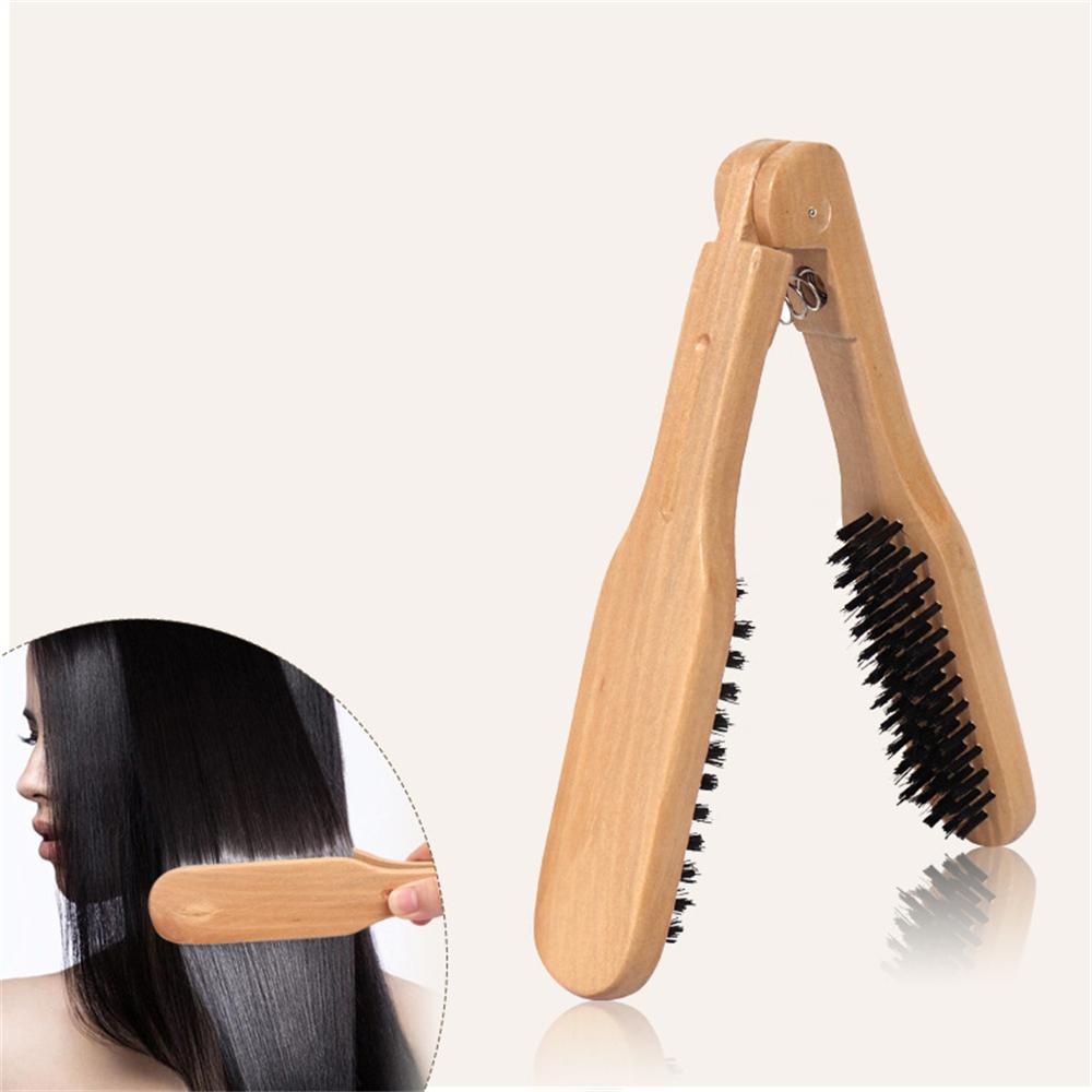 1PC Wood Handle Anti Static Hair Straightening Brush Bristle Straightener Comb For Smooth Natural Look Styling Tool Double Brush