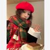 Festive Red Plaid Tassel Scarf - Korean Style Winter Warmer, Perfect New Year Gift for Women