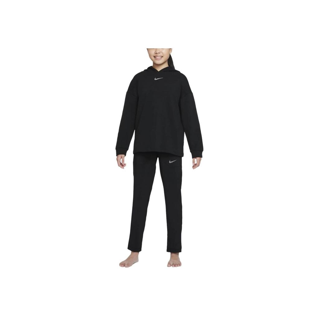 Nike Kids Logo Print High Waist Straight Leg Casual Pants Kids Bottoms Black DN2218-010