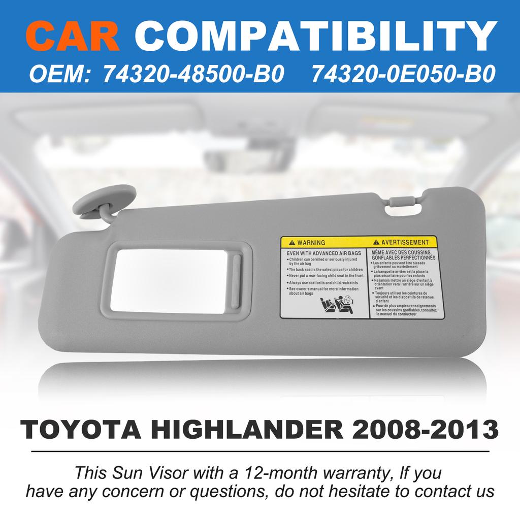 Car Sun Visor Fit For Toyota Highlander 2008-2013 with Vanity Mirror Cover Plate for Blocking Sunlight 74320-48500-B0