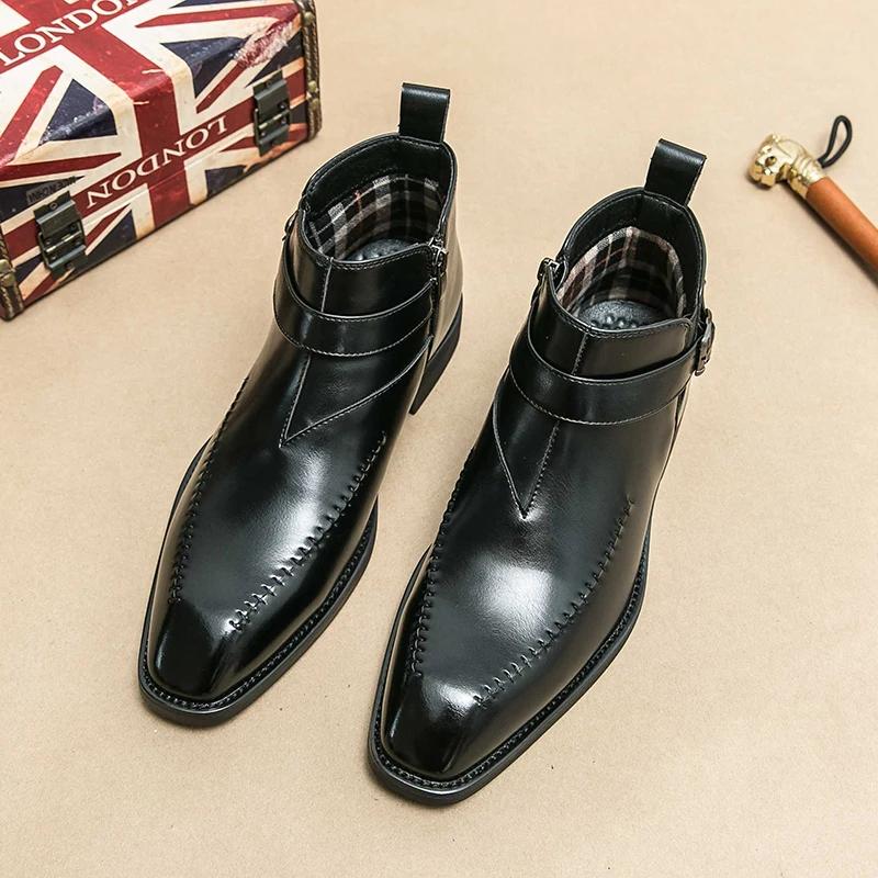 

Ботинки челси мужские коричневые черные деловые короткие ботинки до щиколотки с квадратным носком без застежек твердые ручная работа размер 38-44 44 чёрный