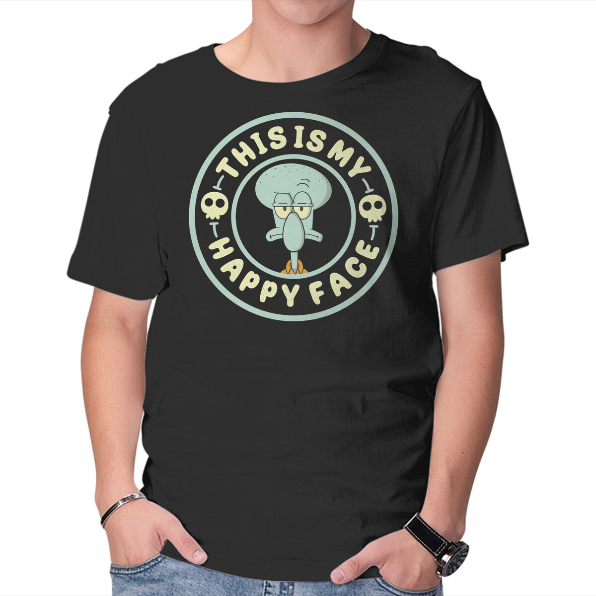 Unisex Crew Neck T-Shirt This Is My Happy Face Graphic Short Sleeve Casual Tee XXL