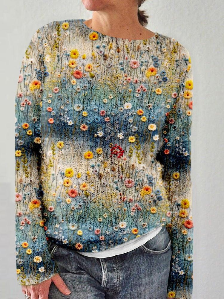 Women's Multicolor Striped Long Sleeve Round Neck Regular Fit Knit Sweater