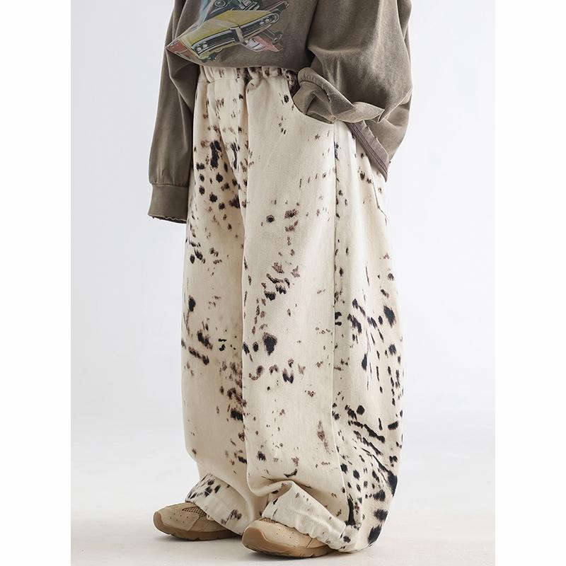 Korean Boys Jeans Spring Autumn Kids Leopard Print Casual Wide Leg Pants Children Versatile Trousers