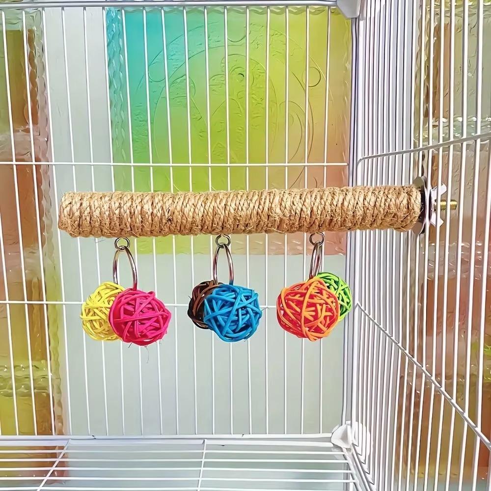 New Grinding Claw Parrot Rope Pole Standing Rod Colored Ball Mouth Chew Cage Accessories Pet Bird