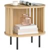 Oval Side Table Sofa End Table Open Storage Steel Legs Slatted Design 50x39x50cm Natural Wood Effect