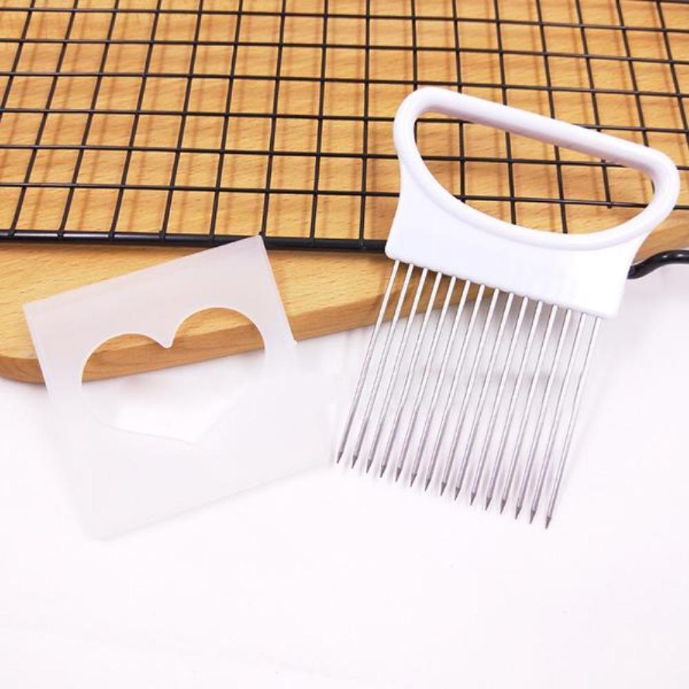 1 Pcs Stainless Steel Fruit Gadget Handy Stainless Steel Onion Holder Potato Safety Cooking Tools Slicer Cutting Aid